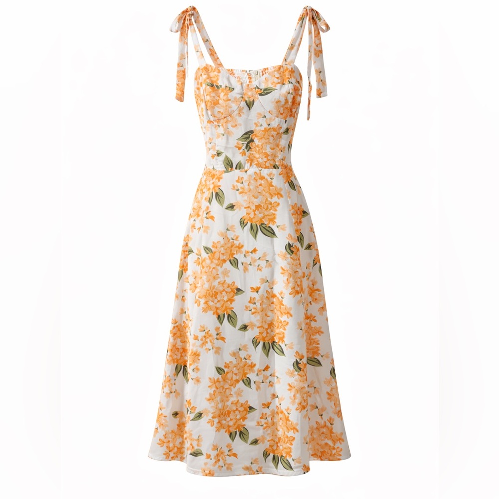 Brand New Commense Orange and White Floral Midi Dress - NWT
